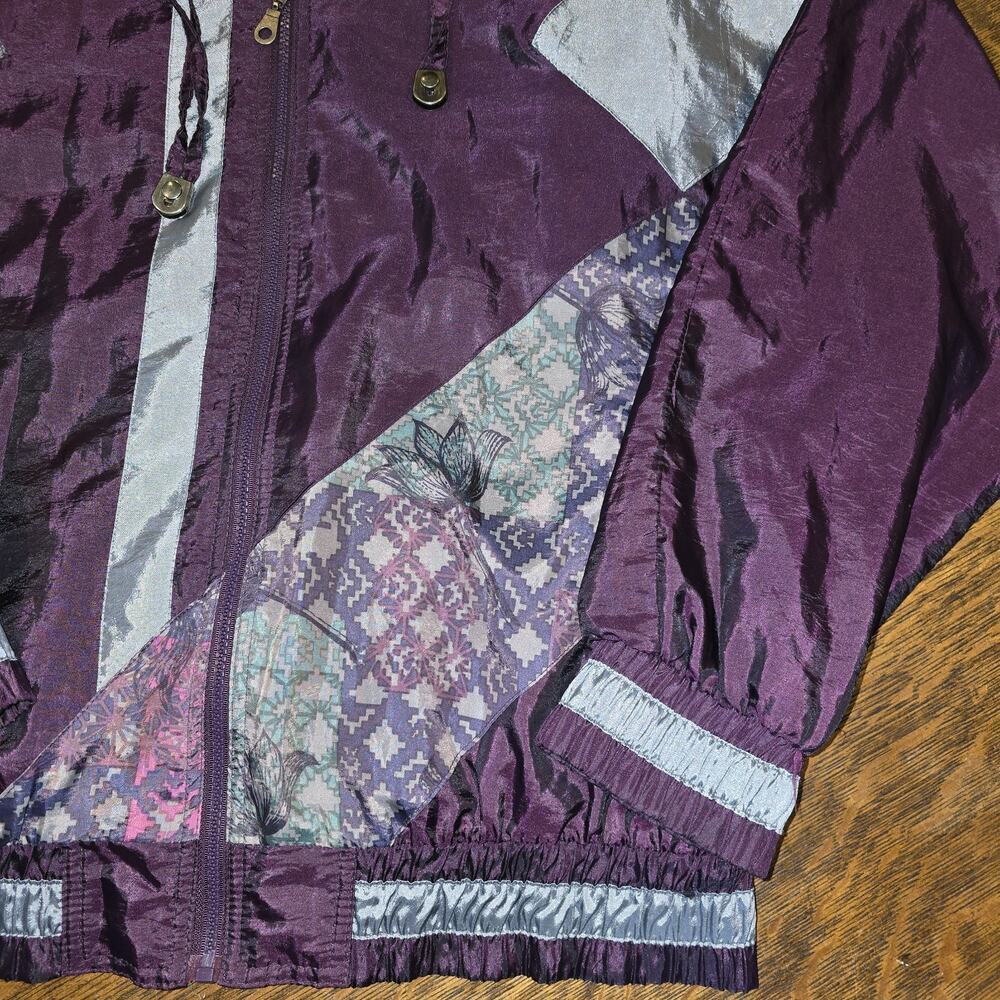 Vintage 80s 90s Energy Zone Windbreaker Jacket Purple Silver Floral Geometric XL - Picture 2 of 6